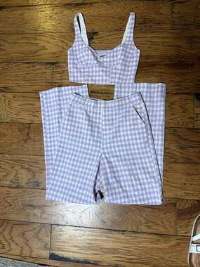 Zara Lavender Gingham Two-Piece Set Crop Top and Wide Leg Pants